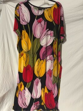 Eva Varro Black Tulip Print Luxury Caftan Shift Dress